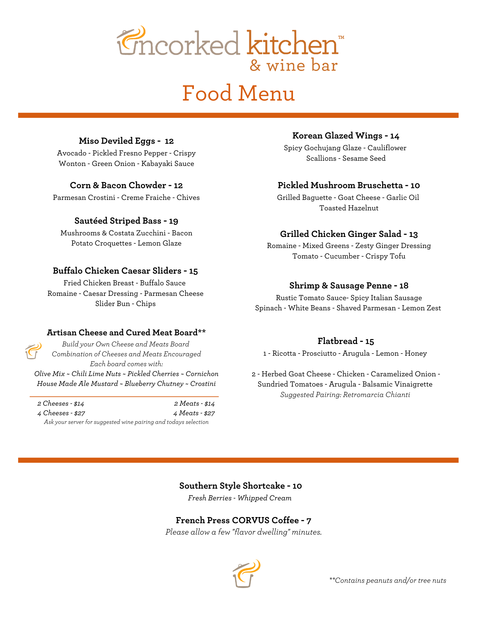 Wine Bar Menus For Uncorked Kitchen Wine Bar Fall Winter 2020 