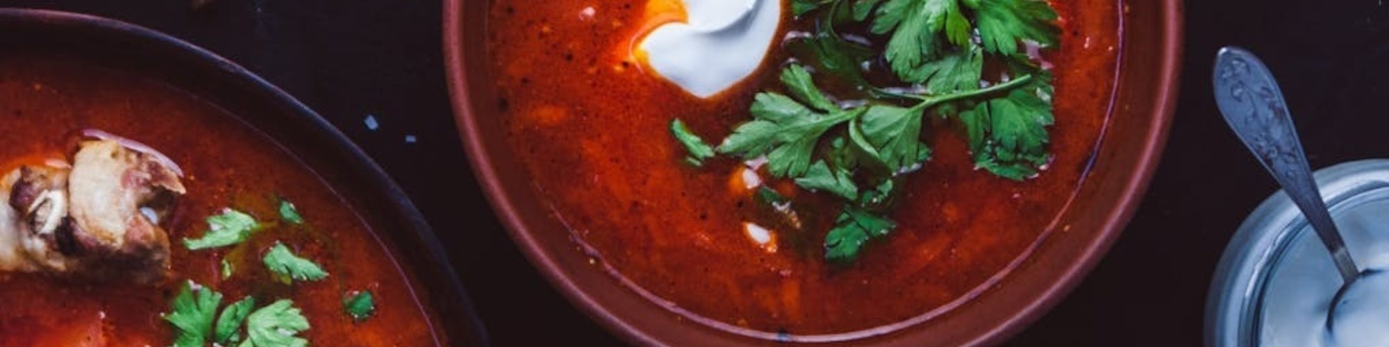 Red Soup And Bread With Mushrooms