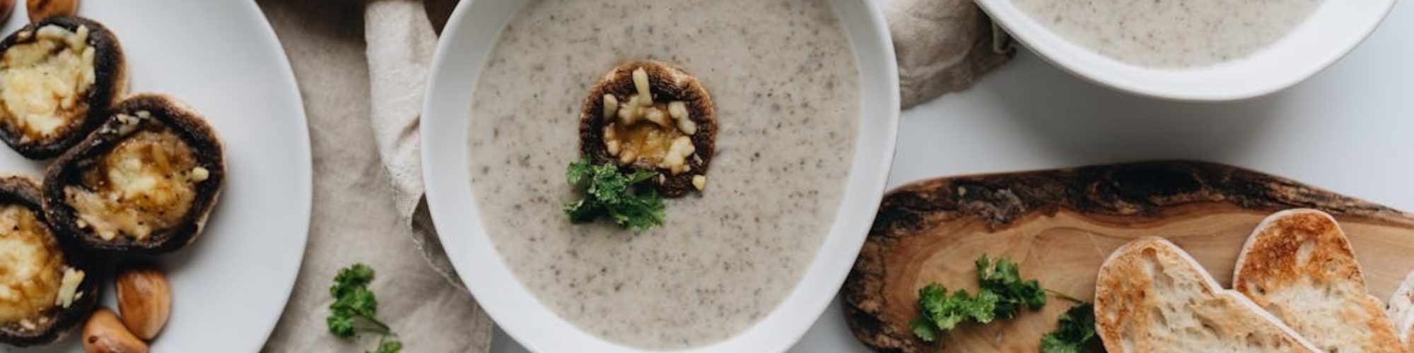 Soup And Bread With Mushrooms